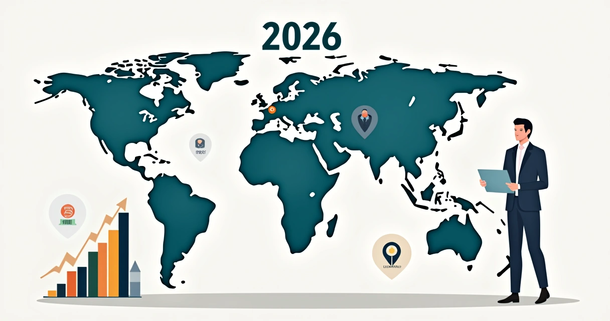 Global mobility manager reviewing 2026 compensation strategy on layered map and charts