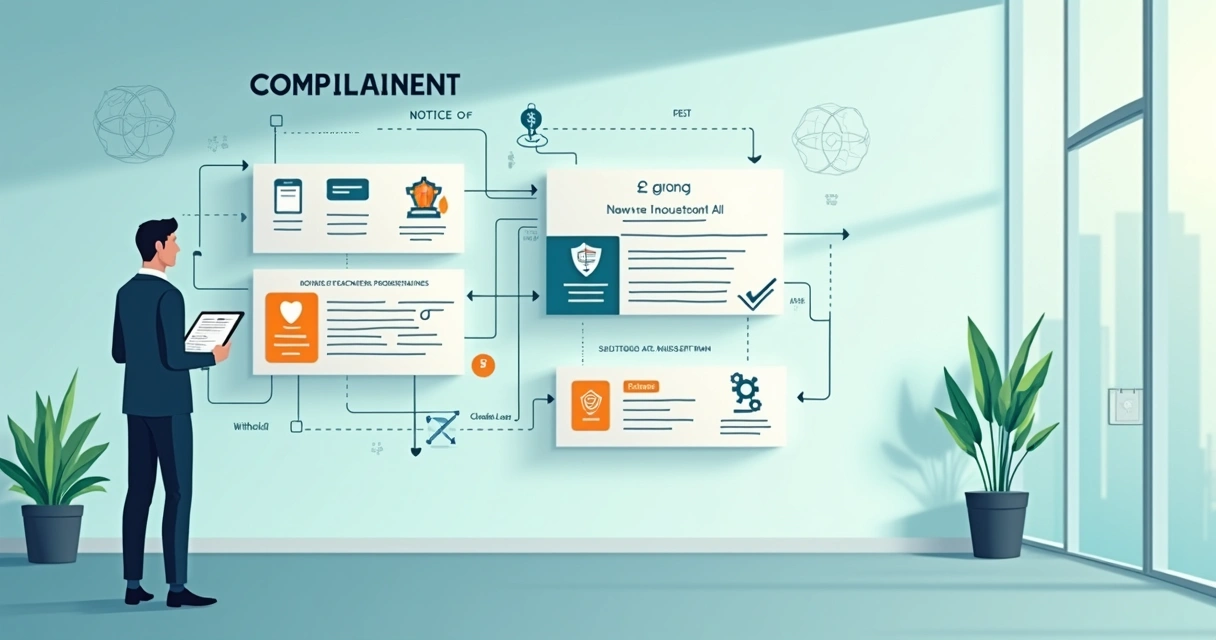 Employer reviewing payroll garnishment flow on stylized compliance wall